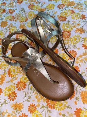 GOLD LEATHER SANDALS Copper Key Metallic Neutral Genuine Leather